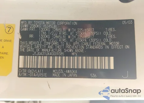 2004 Lexus Rx 330 from USA, damaged, VIN JTJGA31UX40009385